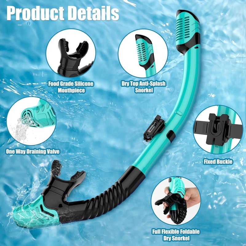 wutrye Snorkeling Gear for Adults, Dry-Top Snorkel Set Scuba Diving mask, Snorkel Mask, Panoramic Anti-Leak Anti-Fog Tempered Glass Lens, Swimming Training Snorkeling Packages - Image 5